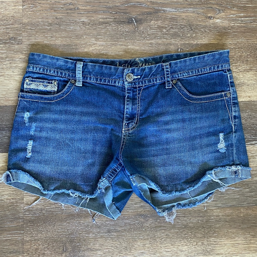 Ariya Dark Blue Distressed Jean Shorts